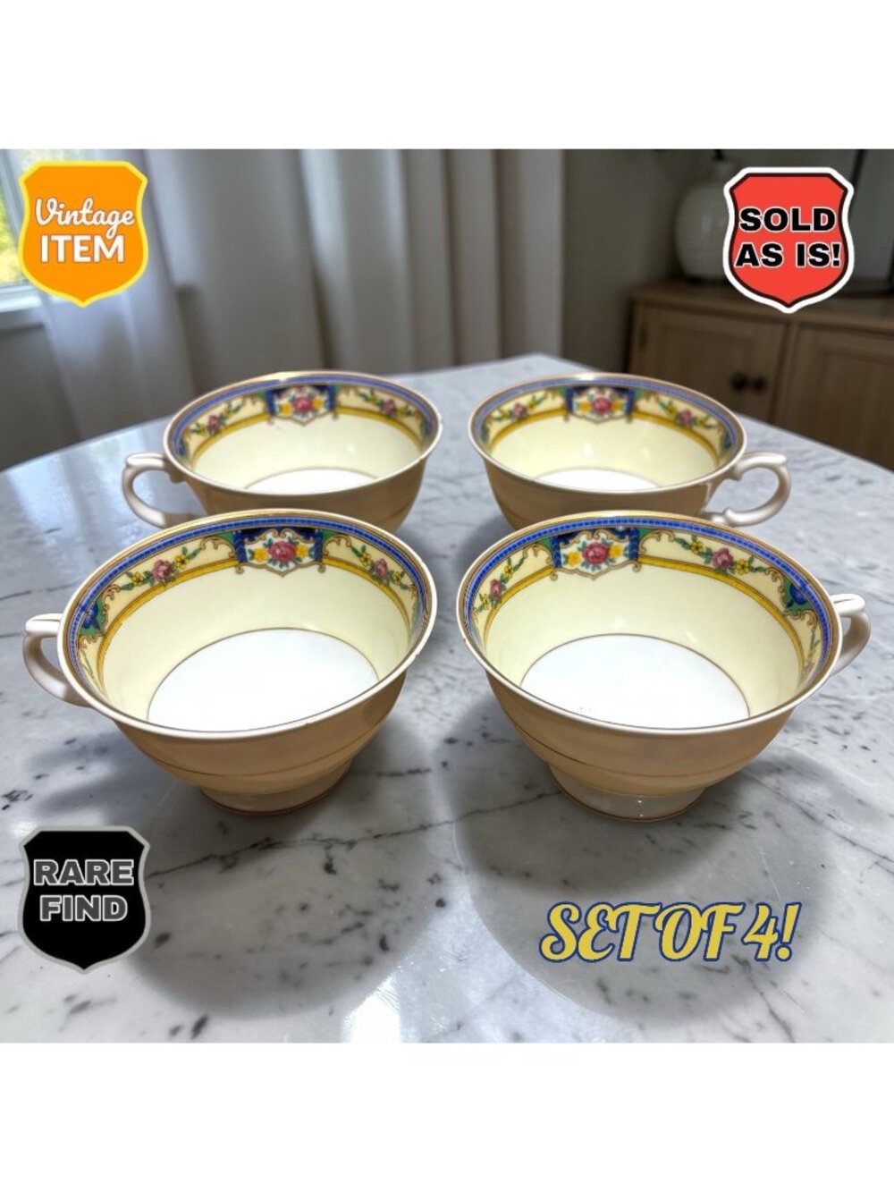 Vintage TK Thun Bohemia Czechoslovakia Ornate Floral Coffee Tea Cups. Set of 4!